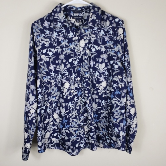 Lands' End Tops - Lands' End | Women's Navy Floral Button Down Shirt